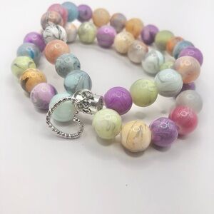 Colorful Beaded Stretch Bracelet with Heart Charm